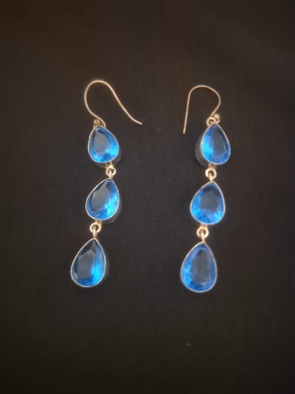 Triple Teardrop Blue Dangle Earrings